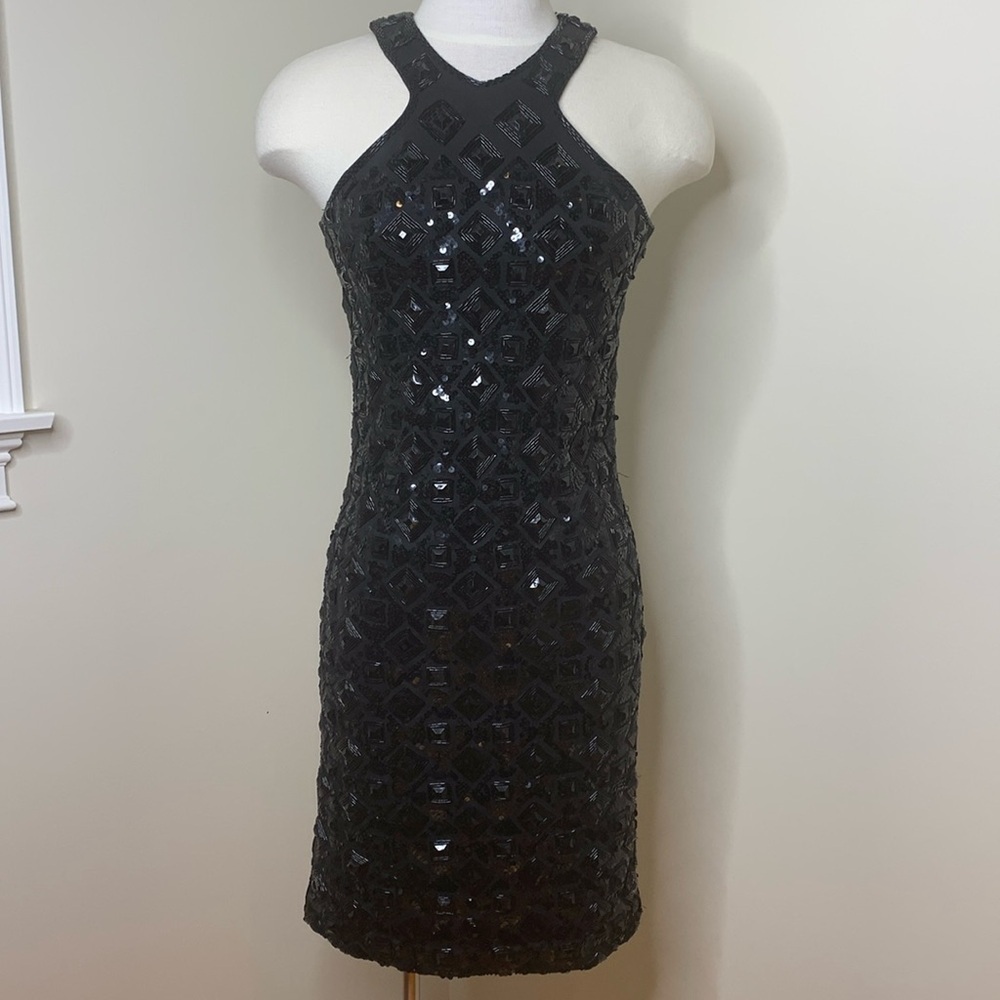 Adrienne Vittadini | Vintage Black Beaded Sequin Sheath Cocktail Party Dress S - Picture 3 of 17